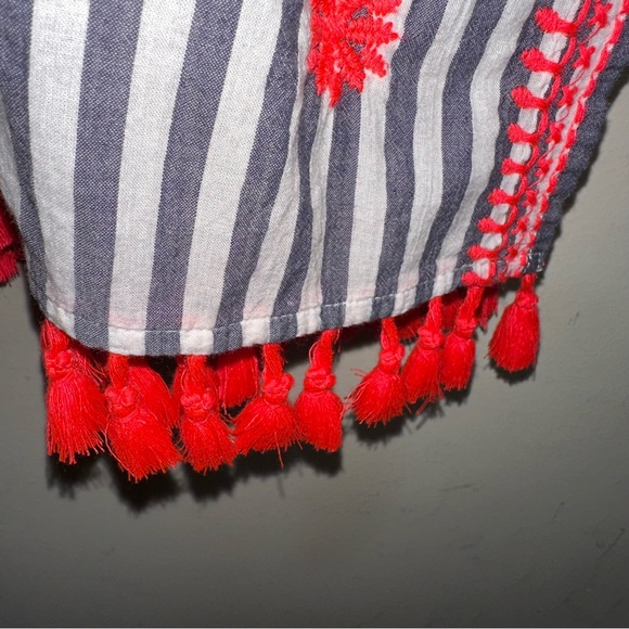 J.Crew Embroidered Tassels Swimwear Cover Up Dress Tunic Size Small Blue Coral - Picture 7 of 11